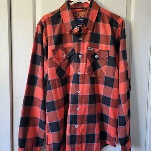 DIXXON Men's Red and Black Plaid Long Sleeve Shirt